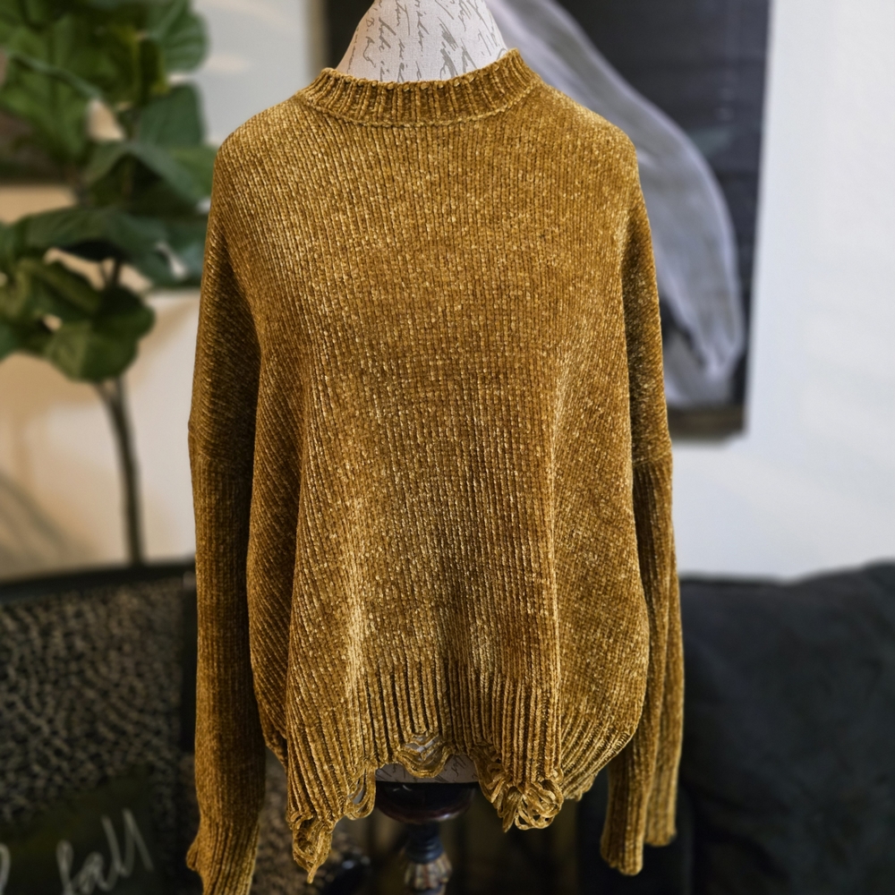 Show Me Your Mumu Women's Gold Yellow Distressed Sweater